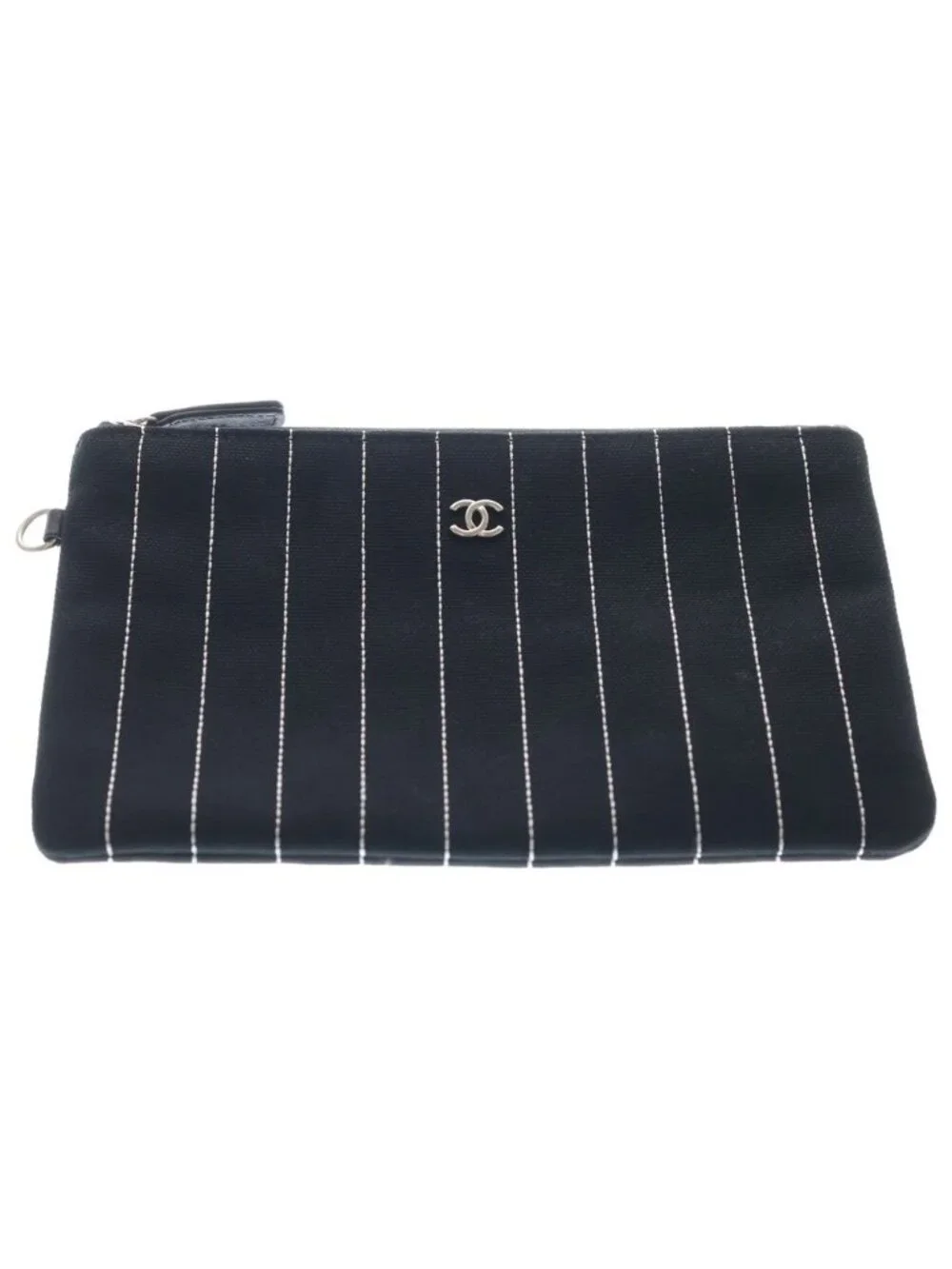 Chanel Deauville GM Canvas Leather Silver 2-Way Chain Tote Plate Black